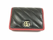 送料無料 1円～ 美品 GUCCI グッチ 二つ折り財布 573811 GGマーモント レザー ブラック×レッド ウォレット キルティング_画像1