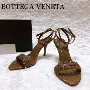 BOTTEGA VENETA サンダル イントレチャート ストラップ ヒール 38 25.0cm ボッテガヴェネタ ダークブラウン