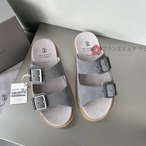 美品 Brunello Cucinelli　ブルネロクチネリ イタリア　メンズ　スリッパ　スエード グレー　サイズ選択可能