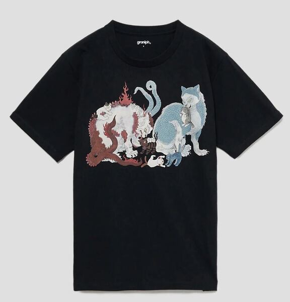 送料無料 猫又親子図 石黒亜矢子 Tシャツ Lサイズ グラニフ graniph