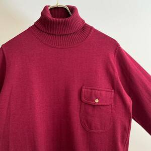 希少《 Mint Condition / 大文字タグ / Large 》70s80s 極上品【 Ralph Lauren タートル ポケット コットン ボルドー ニット ビンテージ 】