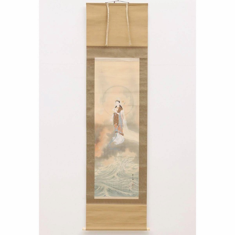 DE06-9167[TOM] [Genuine] Furuse Soseki, hanging scroll, silk, hand-painted, colored, with signature and seal, box, Buddhist painting, Buddhist art, teacher: Kajita Hanko, name Isuian, Painting, Japanese painting, person, Bodhisattva