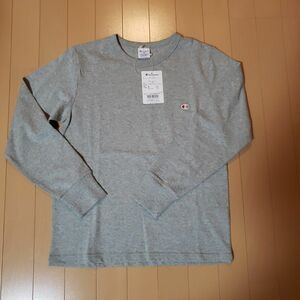 チャンピオン 長袖Tシャツ 160サイズ グレー 綿100% シンプル ロゴ入り