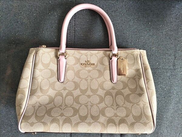 COACH シグネチャー 2WAY ハンドバッグ ショルダーバッグ ミニサリーキャリーオール ピンク×ベージュ