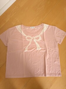  T-shirt ribbon scarf manner fake T pink M