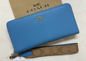 [新品未使用]COACHラウンドファスナー長財布ストラップ付き プレゼント コーチ シグネチャー