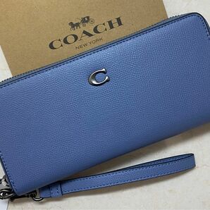 [新品未使用]COACHアラウンドジップ長財布　ストライプ付き コーチ ラウンドファスナー 長財布　ギフトBOXショッパー付き