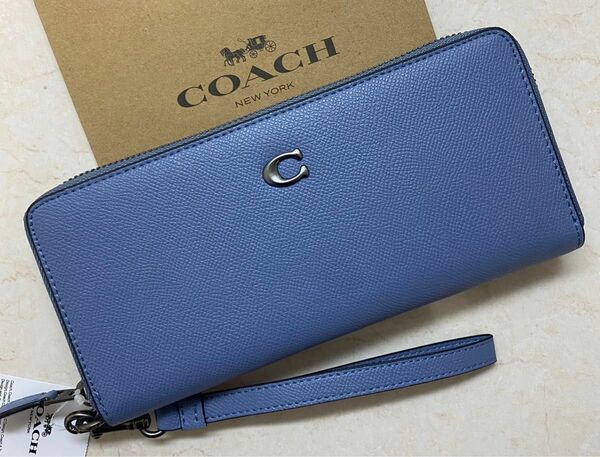 [新品未使用]COACHアラウンドジップ長財布　ストライプ付き コーチ ラウンドファスナー 長財布　ギフトBOXショッパー付き