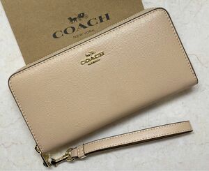 [新品未使用]COACHラウンドファスナー長財布ストラップ付き COACH コーチ 小銭入れあり レザー ギフトボックス付き