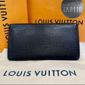 美品 ルイヴィトン LOUIS VUITTON ポルトフォイユ ロン 長財布 タイガ M33402 札入れ 二つ折り 薄型 ウォレット ブラック 黒 メンズ の画像1