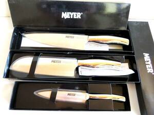 ●【ト足】新品有 MEYER マイヤー ペティナイフ 三徳包丁 牛刀包丁 まとめうり セット 3本 箱付き CO000ZZG46