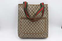 ☆【ト足】GUCCI グッチ トートバッグ オールドグッチ GGスプリーム シェリーライン ベージュ系 COZ01ZZH22_画像1