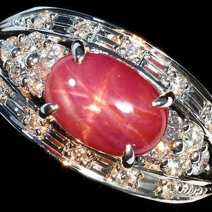 KZ11349T【1円～】新品【RK宝石】《Star Ruby》神秘の宝石! 天然非加熱スタールビー 大粒3.29ct 極上ダイヤモンド Pt900 高級リング ダイヤの画像2