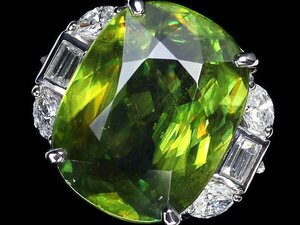 VZL11322S【1円～】新品【RK宝石】《Sphene》超希少! 極上スフェーン 超特大11.33ct! 極上ダイヤモンド 0.63ct Pt900 超高級リング ダイヤ