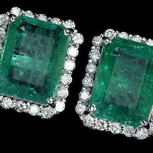 IVL11454I【1円～】新品【RK宝石】≪Emerald≫ 上質エメラルド 特大3.13ct/3.13ct 極上ダイヤモンド 両耳総計0.6ct K18WG 超高級ピアスの画像1