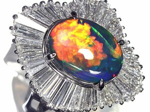 OUL8397ST【売り切り】新品【RK宝石】≪opal≫ 魅惑の遊色 極上ブラックオパール 大粒3.672ct 極上ダイヤモンド 2.9ct Pt900 超高級リング