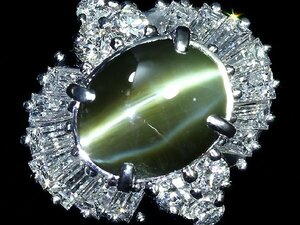 GG11433SS【1円～】新品【RK宝石】極上クリソベリルキャッツアイ 大粒3.15ct!! 極上ダイヤモンド 総計1.00ct!! Pt900 高級リング ダイヤ