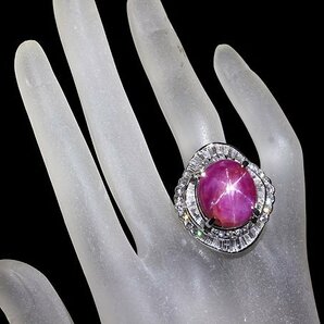 VII11116T【1円～】新品【RK宝石】《Star Ruby》天然非加熱スタールビー 超特大18.8ct 極上ダイヤモンド 3.25ct Pt900 超高級リング ダイヤの画像8