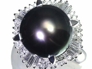 UU11420D[1 jpy ~] new goods finish [RK gem ]{Pearl} Black Butterfly pearl large grain approximately 12.9mm. finest quality diamond 0.76ct Pt900 high class ring south . pearl diamond 