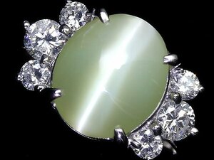 KV11437SS【1円～】新品【RK宝石】《Chrysoberyl》極上クリソベリルキャッツアイ 大粒3.6ct!! 極上ダイヤモンド Pt900 高級リング ダイヤ