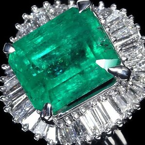 VOV11466【1円～】新品【RK宝石】超希少 コロンビア産 VIVID GREEN Minor 極上エメラルド 特大3.9ct! 極上ダイヤモンド Pt900 超高級リングの画像2