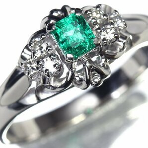 VK11458T【1円～】新品【RK宝石】《Emerald》美しいテリ艶!! 極上エメラルド 0.22ct 極上ダイヤモンド Pt900 高級リング ダイヤの画像2