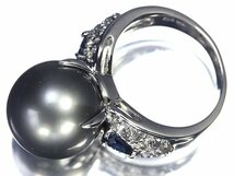 GR11462T【1円～】新品【RK宝石】≪Pearl≫ 黒蝶真珠 特大 約13.8ｍｍ珠 極上サファイア 極上ダイヤモンド K18WG 高級リング 南洋真珠_画像4