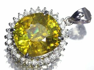 KR11501SS[1 jpy ~] new goods [RK gem ]{Sphene} natural sfe-n large grain 5.21ct! finest quality diamond Pt900 high class pendant head necklace diamond 