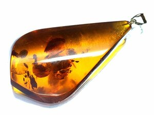 V11595S[1 иен ~] новый товар отделка [RK драгоценнный камень ]{amber} натуральный янтарь очень большой примерно 47.0mm×28.4mm K18 высококлассный подвеска head колье ko Haku 
