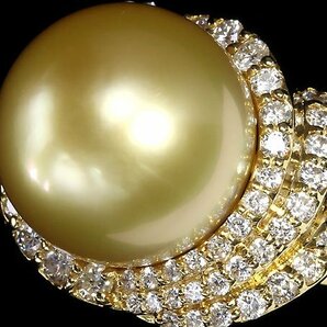 IOL11545S【1円～】新品【RK宝石】《Pearl》ゴールデンパール 特大約13.3ｍｍ珠 極上ダイヤモンド 0.9ct K18 超高級リング 白蝶真珠 ダイヤの画像2