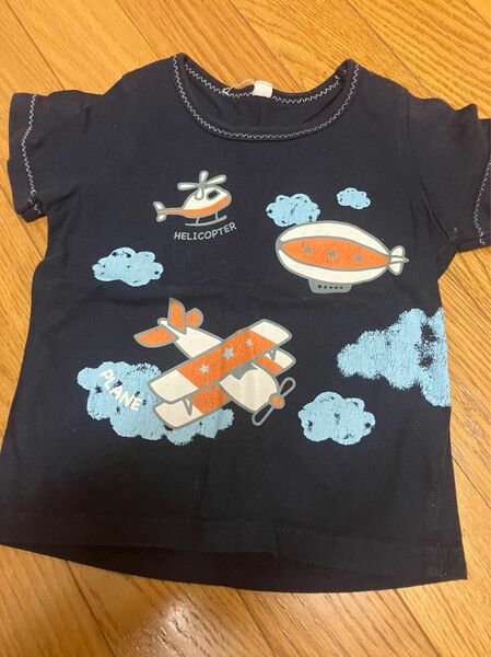 Tシャツ　飛行機　ヘリコプター　半袖Tシャツ　半袖　子供服　キッズ　ネイビー　 プリント 夏 KIDS Tシャツ　幼稚園　保育園