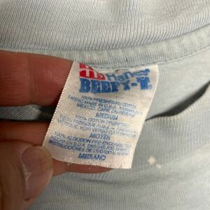 USA製 80s 90s HANES 半袖 プリントTシャツ グレーブルー ビンテージ vintage ボトムほつれ、穴、汚れあり（洗濯済み