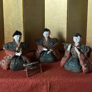 雛人形 五人囃子 江戸時代末   雛 ひな 祭 人形 道具 古 古人形 時代 時代人形 笛 太鼓 謡 刺繍 縮緬 ちりめん 雛飾りの画像5