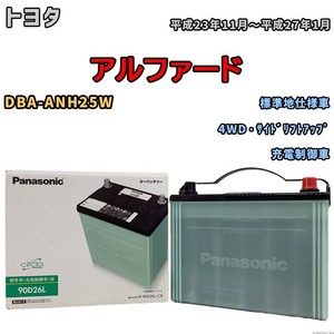 国産 バッテリー パナソニック circla(サークラ) トヨタ アルファード DBA-ANH25W 平成23年11月～平成27年1月 N-90D26LCR