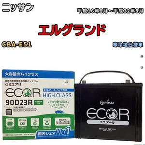 国産 バッテリー GSユアサ ECO.R HIGH CLASS ニッサン エルグランド CBA-E51 平成16年8月～平成22年8月 EC90D23RHC