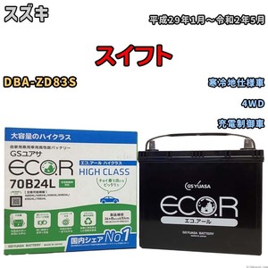 国産 バッテリー GSユアサ ECO.R HIGH CLASS スズキ スイフト DBA-ZD83S 平成29年1月～令和2年5月 EC70B24LHC