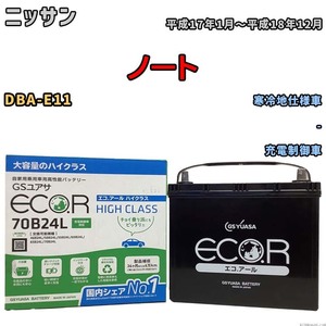 国産 バッテリー GSユアサ ECO.R HIGH CLASS ニッサン ノート DBA-E11 平成17年1月～平成18年12月 EC70B24LHC