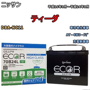 国産 バッテリー GSユアサ ECO.R HIGH CLASS ニッサン ティーダ DBA-NC11 平成16年9月～平成24年8月 EC70B24LHC