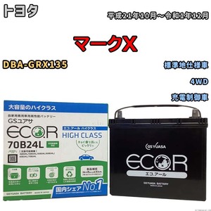 国産 バッテリー GSユアサ ECO.R HIGH CLASS トヨタ マークＸ DBA-GRX135 平成21年10月～令和1年12月 EC70B24LHC