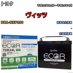 国産 バッテリー GSユアサ ECO.R HIGH CLASS トヨタ ヴィッツ DBA-NSP130 平成22年12月～平成26年4月 EC70B24LHC