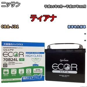 国産 バッテリー GSユアサ ECO.R HIGH CLASS ニッサン ティアナ CBA-J31 平成16年6月～平成17年12月 EC70B24LHC