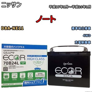 国産 バッテリー GSユアサ ECO.R HIGH CLASS ニッサン ノート DBA-NE11 平成17年1月～平成20年1月 EC70B24LHC