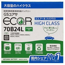 国産 バッテリー GSユアサ ECO.R HIGH CLASS トヨタ ヴォクシー TA-AZR60G 平成13年11月～平成16年8月 EC70B24LHC_画像4