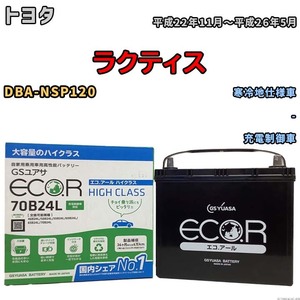 国産 バッテリー GSユアサ ECO.R HIGH CLASS トヨタ ラクティス DBA-NSP120 平成22年11月～平成26年5月 EC70B24LHC