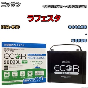 国産 バッテリー GSユアサ ECO.R HIGH CLASS ニッサン ラフェスタ DBA-B30 平成17年12月～平成24年12月 EC90D23LHC