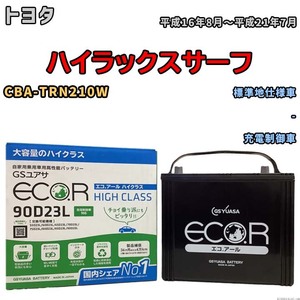 国産 バッテリー GSユアサ ECO.R HIGH CLASS トヨタ ハイラックスサーフ CBA-TRN210W 平成16年8月～平成21年7月 EC90D23LHC