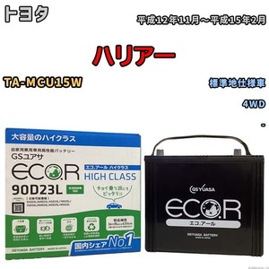 国産 バッテリー GSユアサ ECO.R HIGH CLASS トヨタ ハリアー TA-MCU15W 平成12年11月～平成15年2月 EC90D23LHC