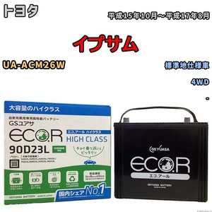 国産 バッテリー GSユアサ ECO.R HIGH CLASS トヨタ イプサム UA-ACM26W 平成15年10月～平成17年8月 EC90D23LHC