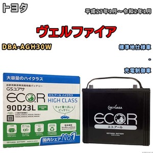 国産 バッテリー GSユアサ ECO.R HIGH CLASS トヨタ ヴェルファイア DBA-AGH30W 平成27年1月～令和2年1月 EC90D23LHC