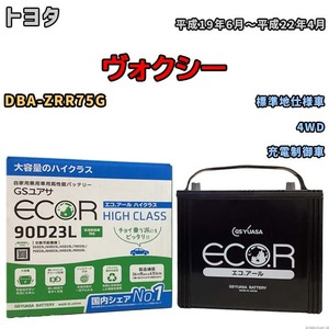 国産 バッテリー GSユアサ ECO.R HIGH CLASS トヨタ ヴォクシー DBA-ZRR75G 平成19年6月～平成22年4月 EC90D23LHC